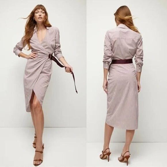 Veronica Beard Jacinda Striped Belted Shirt Dress Size 4 Stretch Cotton - Picture 1 of 12